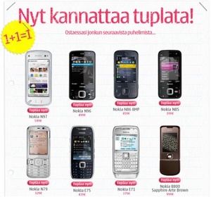 Nokian tuplauskampanja: osta puhelin - saat toisen kaupan p��lle