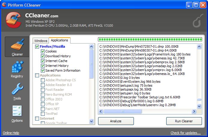 Ccleaner v2.09.600 freeware